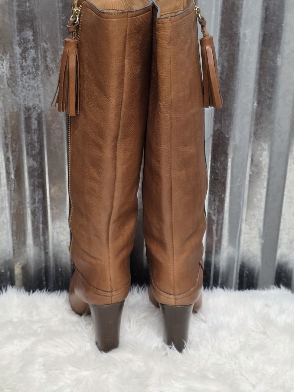 Coach Therese Tall Leather Tassel Zip Boots in Cinnamon Brown - Picture 4 of 12